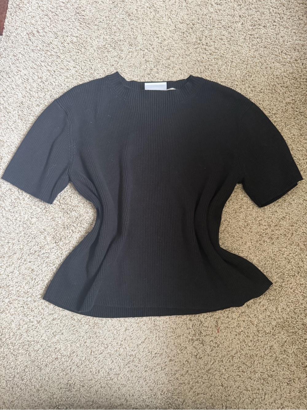 Liz Claiborne Black Ribbed Short-Sleeve Fitted Top